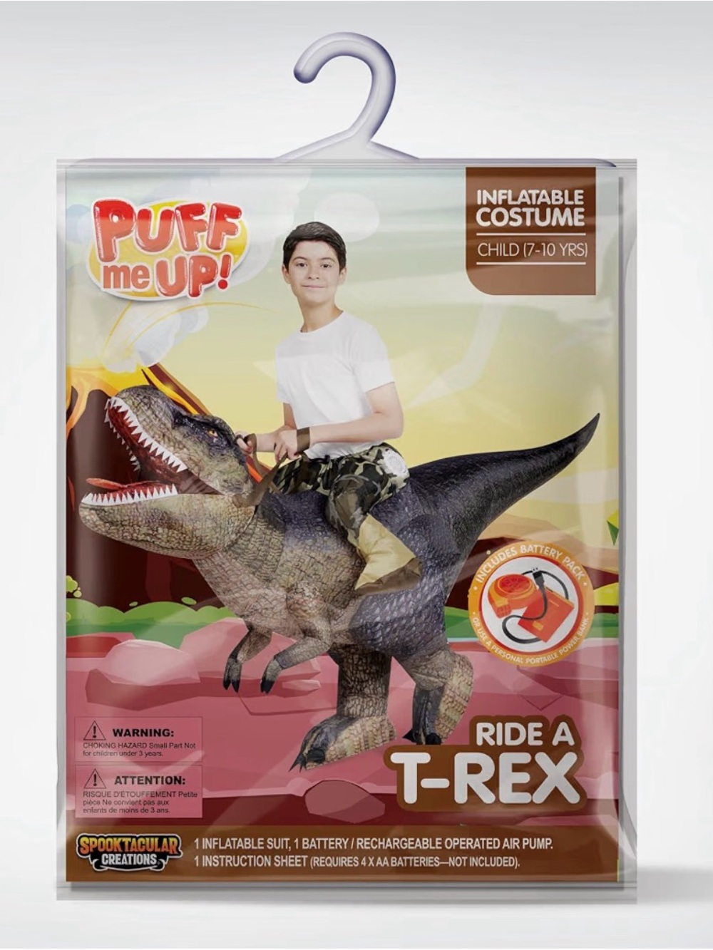 Puff Me Up! Ride-A-T-Rex Inflatable Costume — Brown 7-10 yrs